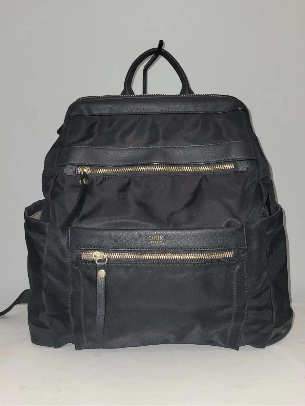 Tutilo Boost Backpack Black Nylon Vegan Leather Trim Laptop Bag